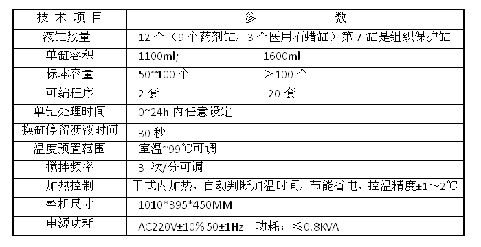 病理自動組織脫水機(jī)技術(shù)參數(shù)